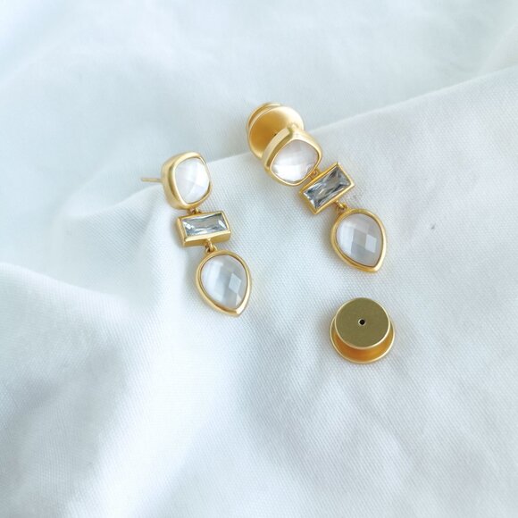 Julie Vos Antonia Iridescent Clear Crystal Gold Drop Earrings - Picture 3 of 4